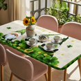 thumbnail image 3 of St. Patrick's Day Table Cloths for 6 Foot Rectangle Tables, Gnomes Shamrock Gold Coin Plaid Patio Waterproof Elastic Fitted Tablecloths, Washable Rectangular Table Cover for Camping, 3 of 8