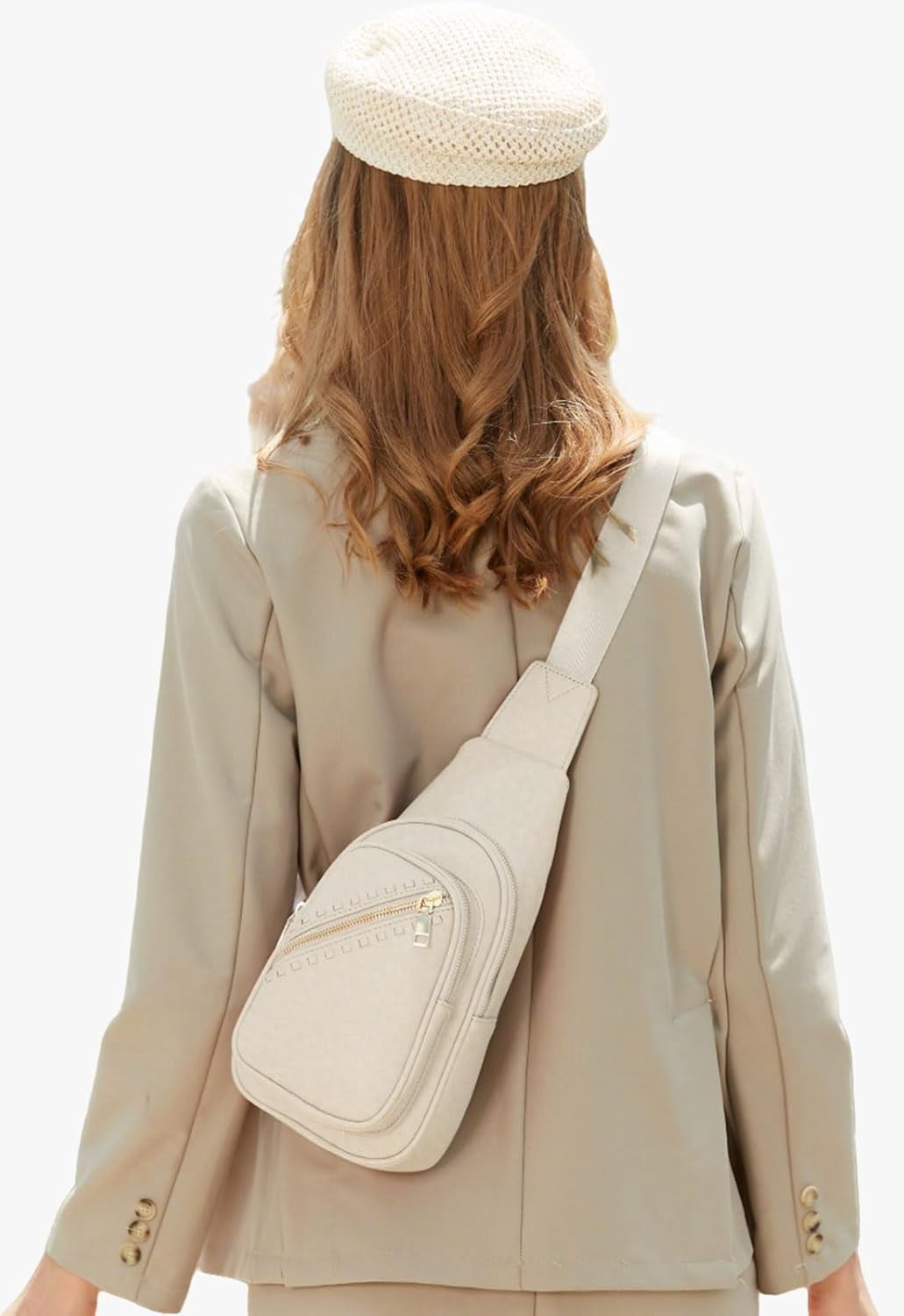 Small Sling Bag for Women, Vegan Leather Fanny Pack Crossbody Bags for Women, Chest Bag With Wide Strap
