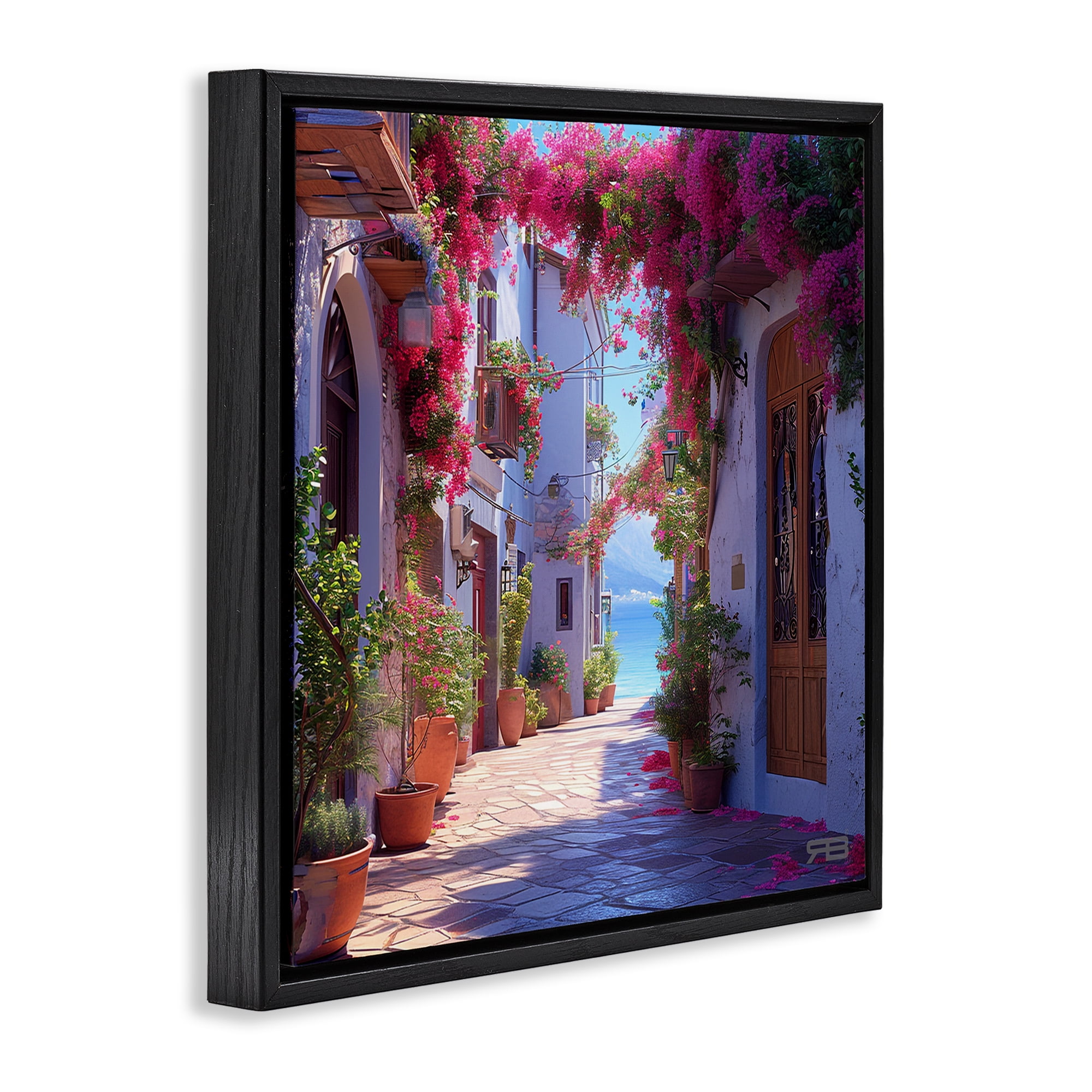 Stupell Industries Cobblestone Lane in Town Buildings & Architecture Painting Black Floater Framed Canvas Art Print Wall Art, 25 x 25