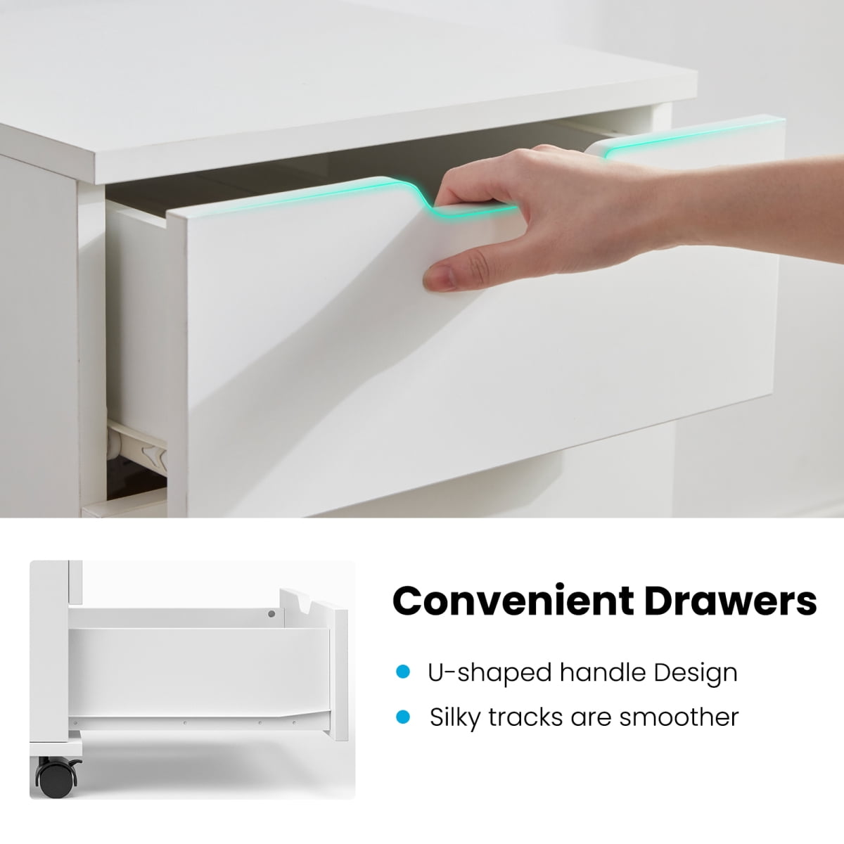 3-Drawer Vertical Filing Cabinet Rolling Wood Mobile File Cabinets Under Desk for Home Office with Casters Fully Assembled White Wood