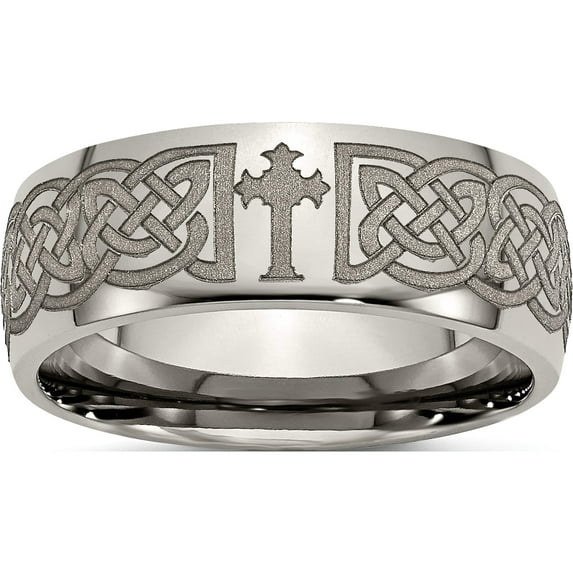 Titanium Polished Celtic Cross Laser Design 8mm Band (Size 13) Made In China tb2k-13
