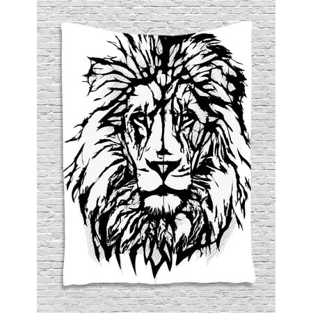 Animal Safari Wall Hangings - Lion Tapestry, Sketch Art of African Safari Animal King of the Jungle Savannah Wildlife, Wall Hanging for Bedroom Living Room Dorm Decor, Black White Pale Grey, by Ambesonne
