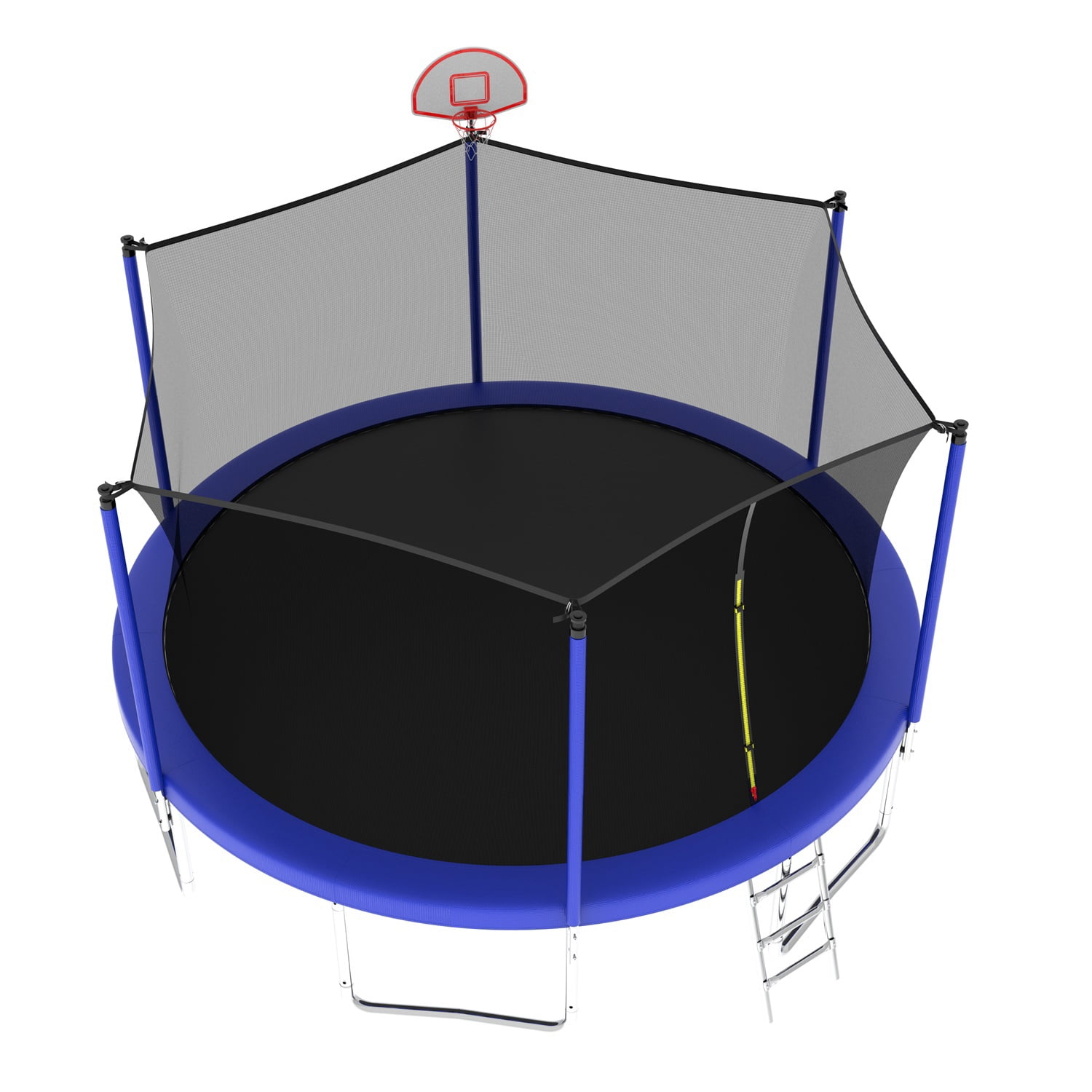 Hommoo 14FT Trampoline for Kids, Outdoor Backyards Large Recreational Trampoline with Basketball Hoop and Ladder, Safety Enclosure Net, Blue