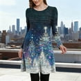 thumbnail image 2 of Women's Christmas Pleated Dress Long Sleeve Crewneck Printed Skirt with Pockets Black-2 XL, 2 of 6