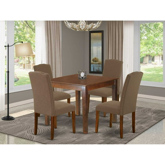East West Furniture Dining Room Set Mahogany, OXEN5-MAH-18
