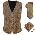 thumbnail image 1 of Chaleco de lujo de Jacquard de seda de Cachemira de oro púrpura para hombre, conjunto de corbata, chaleco azul marino Borgoña, corbata, gemelos y pañuelo para hombre, 1 of 5