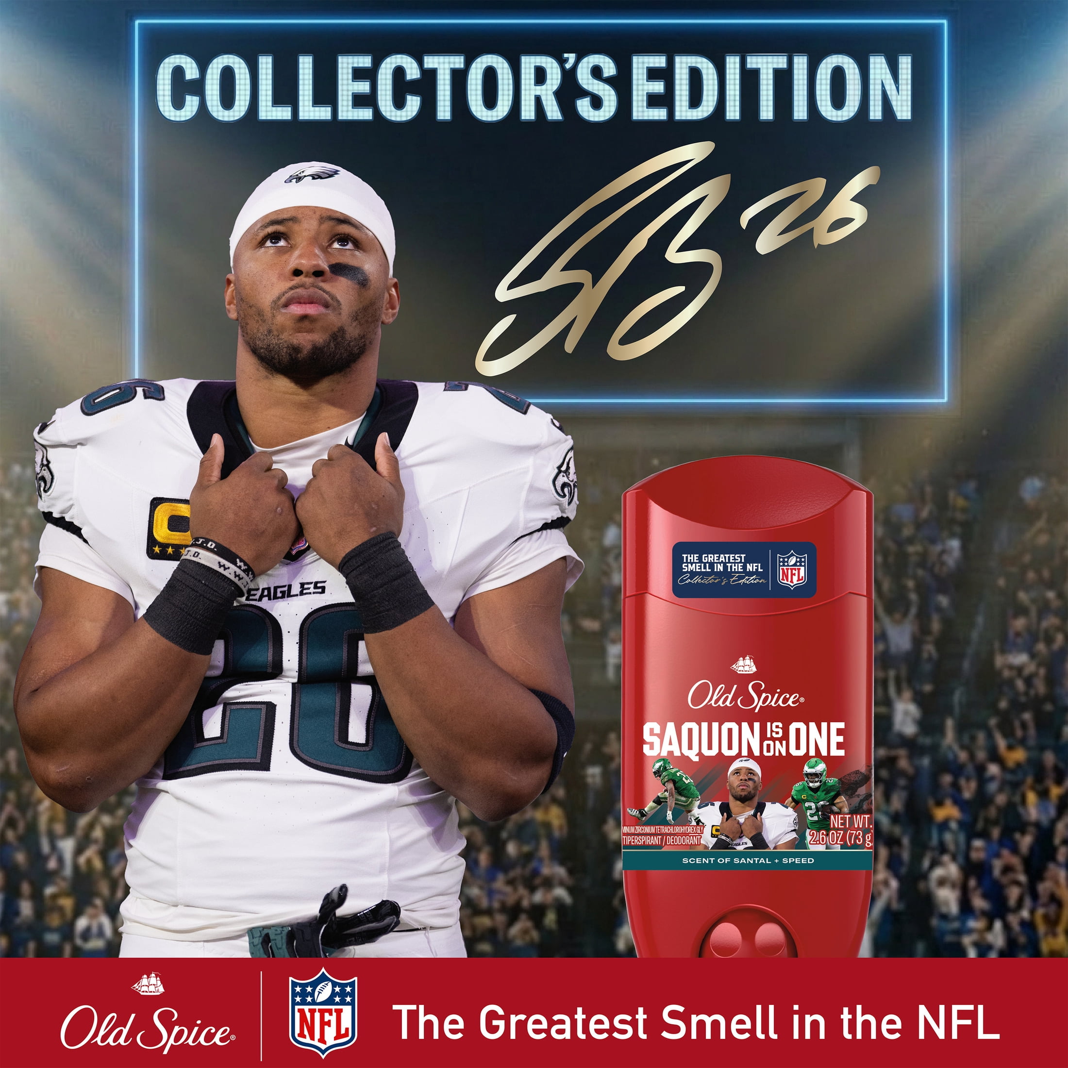 Old Spice Deodorant for Men, Antiperspirant, NFL Collection, Saquon Barkley, Scent of Santal + Speed, 2.6 oz