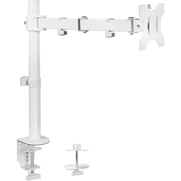 Single Monitor Arm Desk Mount, Holds Screens up to 32 inch Regular and 38 inch Ultrawide, Fully Adjustable Stand with C-Clamp and Grommet Base, VESA 75x75mm or 100x100mm, White, STAND-V001W