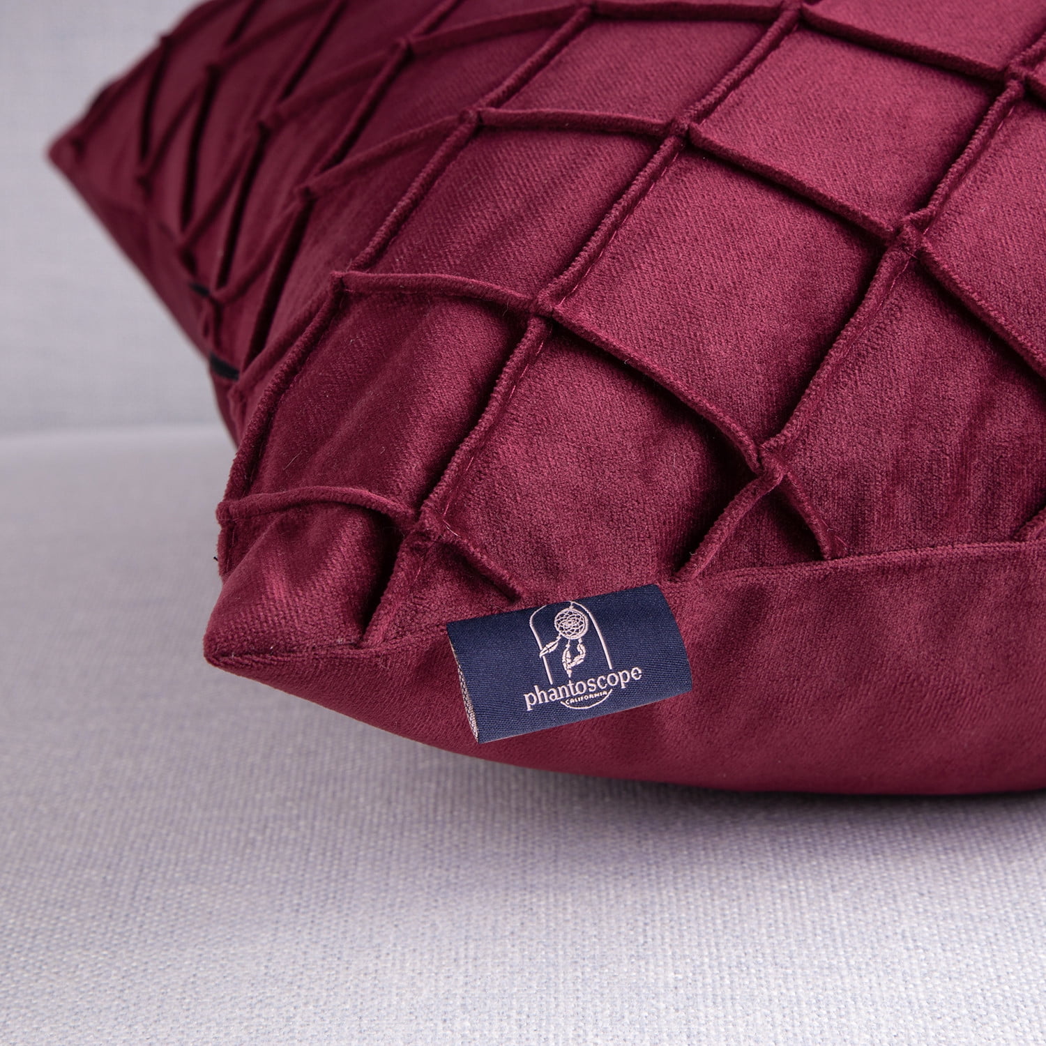 Phantoscope 18"x18" Velvet Pleated Checker Decorative Pillow, Red