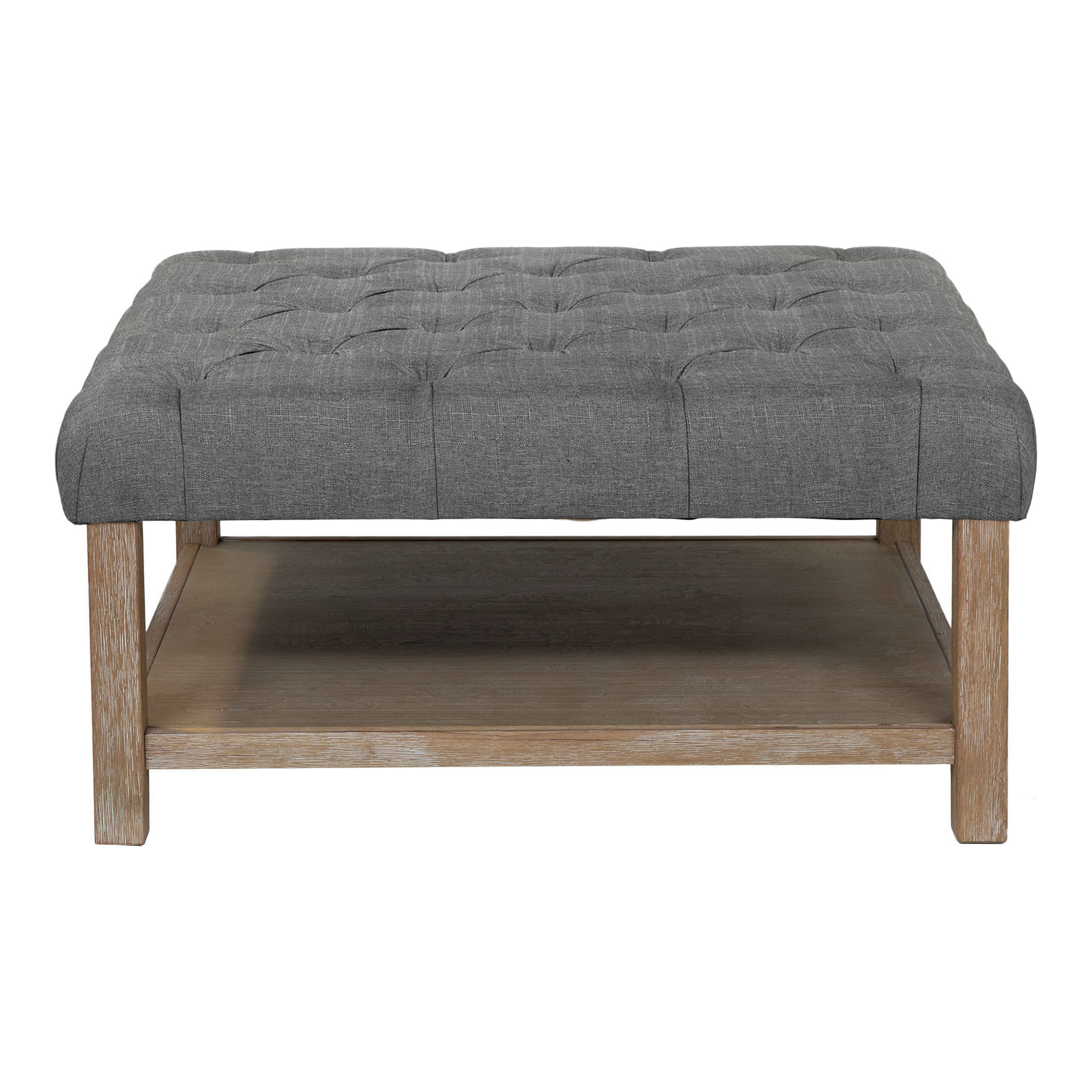Furniture of America Button Square Coffee Ottoman, Light Gray