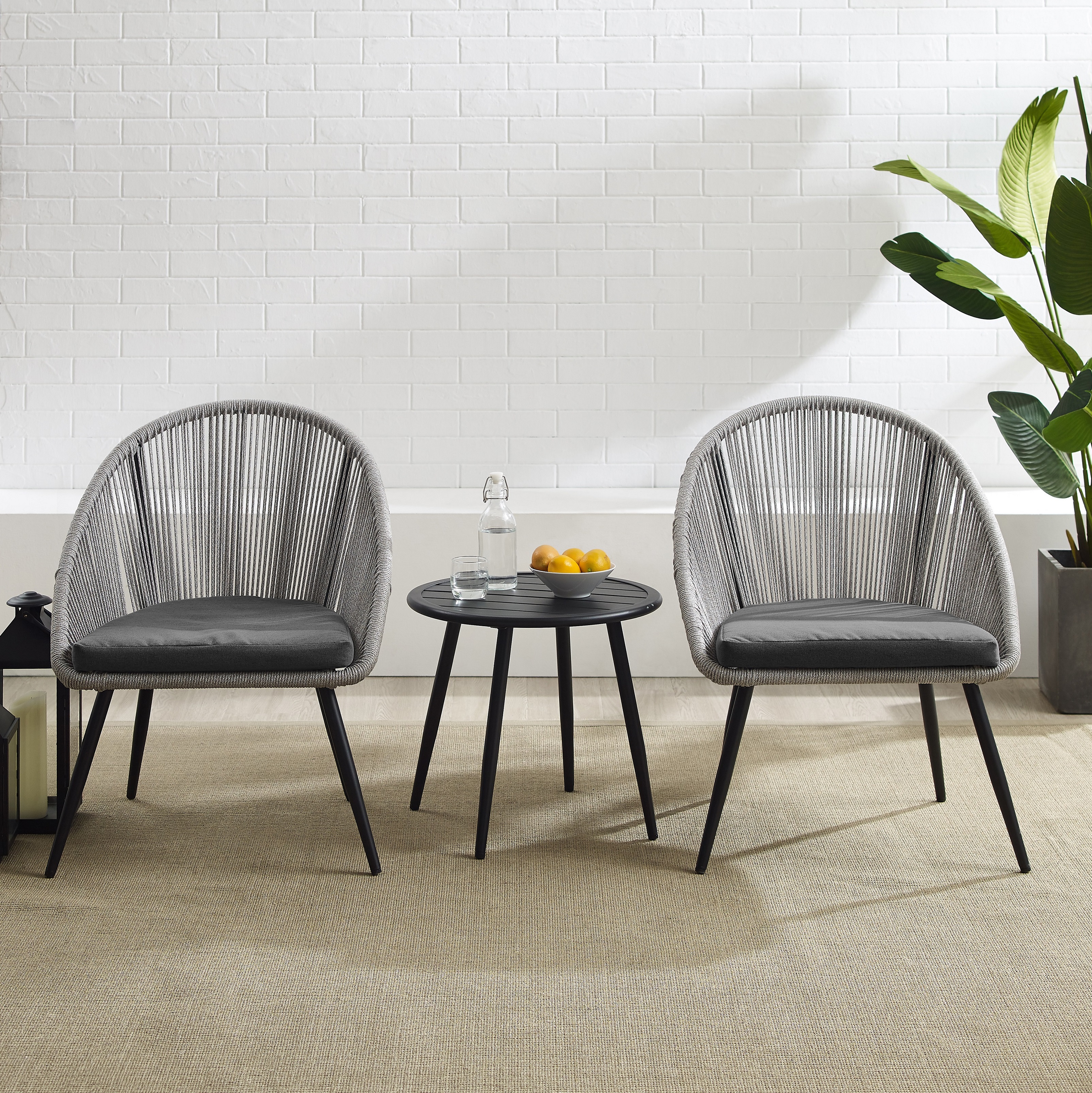 Crosley Furniture Aspen 3Pc Outdoor Rope Chair Set Gray/Matte Black - Side Table & 2 Chairs - image 3 of 17