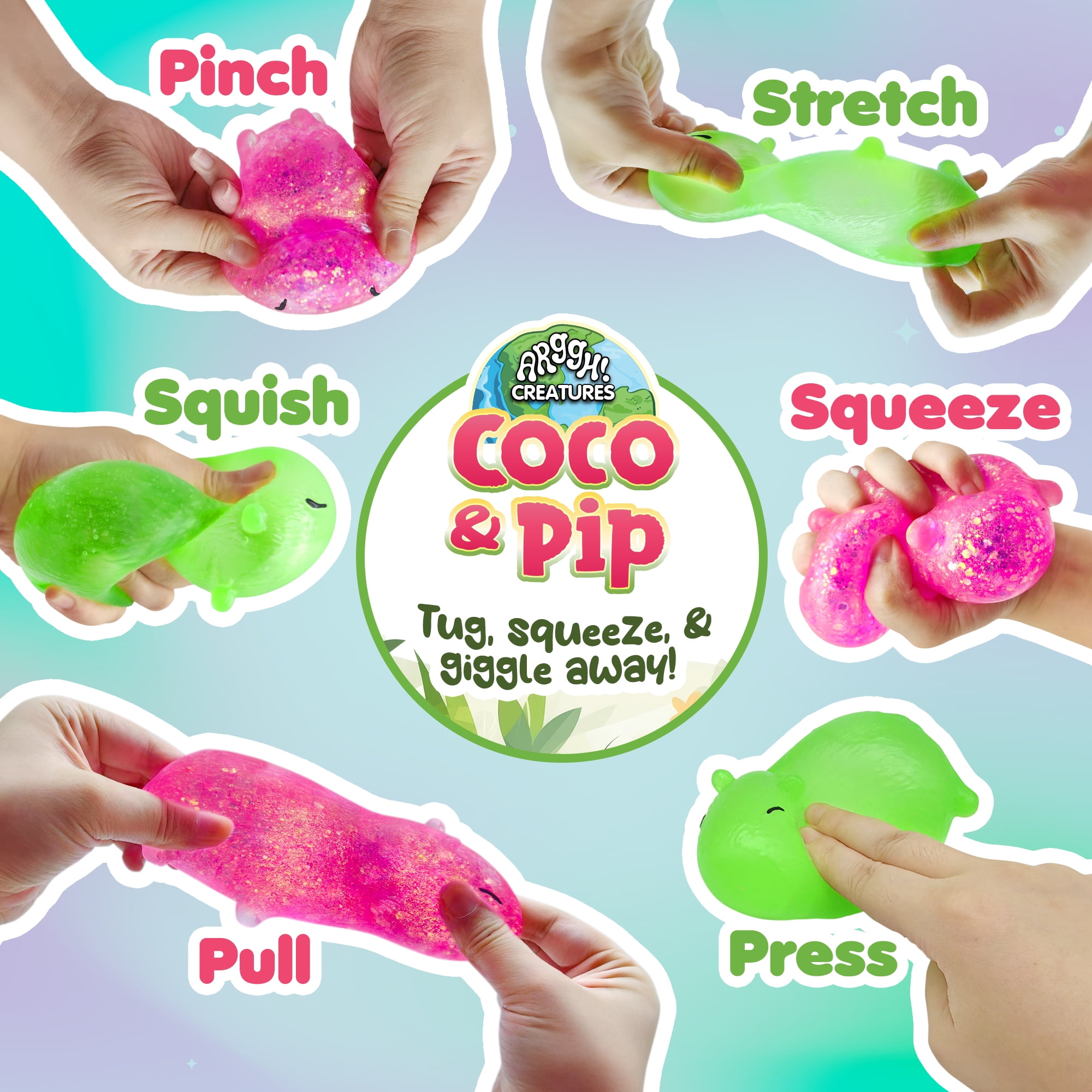 Power Your Fun Capybara Squishy Stress Relief Fidget STEM Toys for Adults & Kids 2-Pk (Pink, Green)