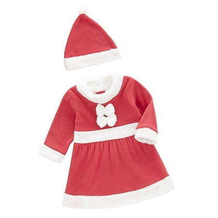 Age 1-3 Baby Girl Holiday Santa Costume Red and White Dress + Hat, 2-pc Set (80/12-18 Months)