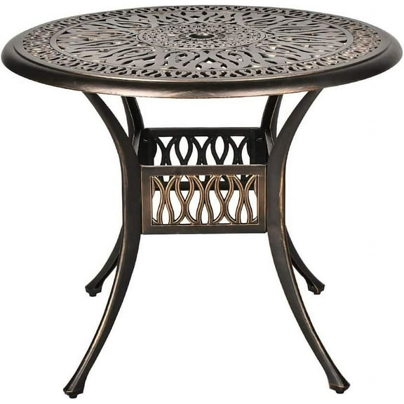 TITIMO 35.4" Diameter Outdoor Round Patio Bistro Dining Table Cast Aluminum Conversation Table with 2.0" Umbrella Hole