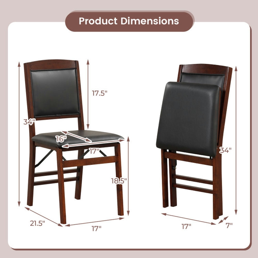 Demi Bonn Set of 2 Folding Dining Chairs with Padded Seat and High Backrest, Brown
