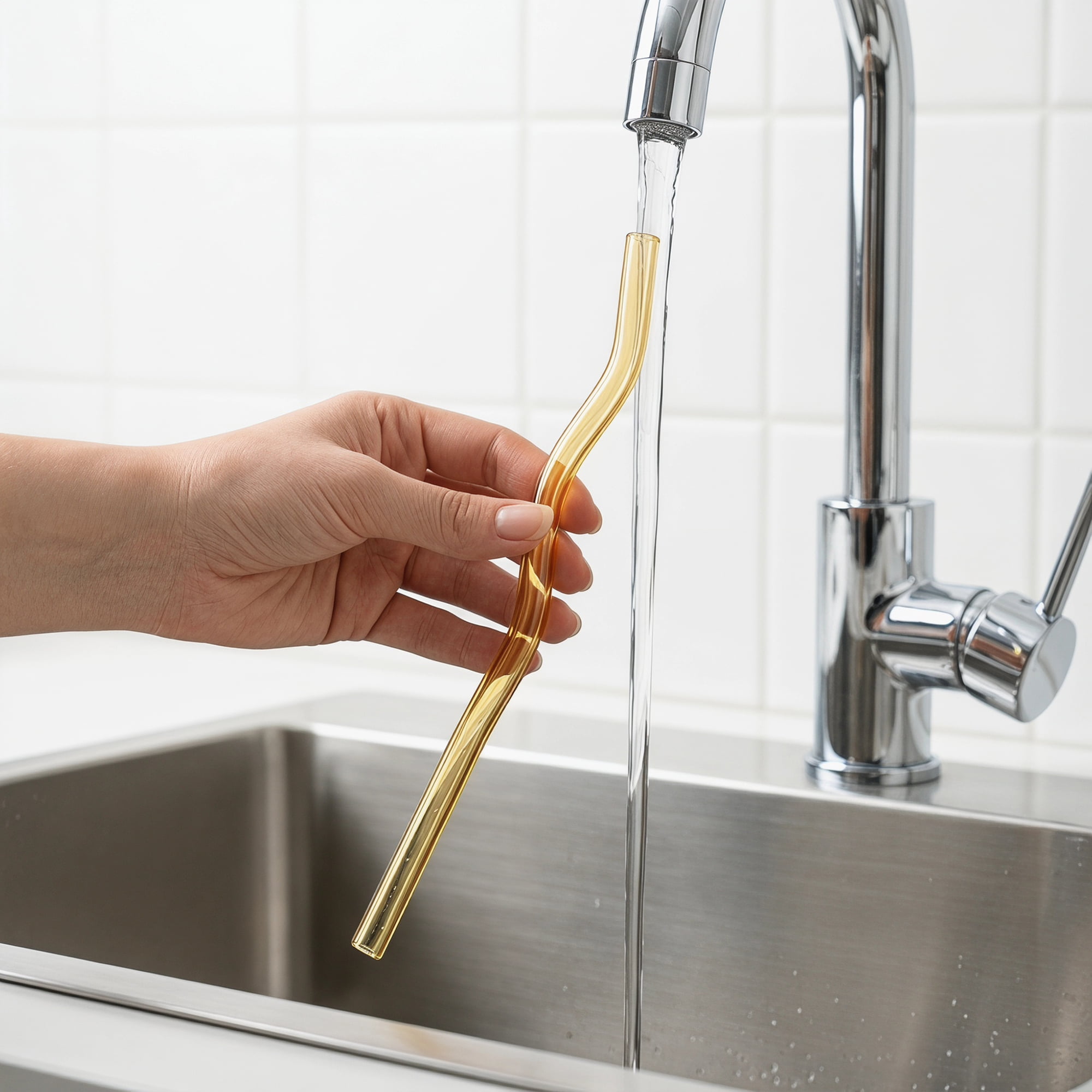 Unique Bargains 10Pcs Reusable Glass Dishwasher Safe Straws Gold