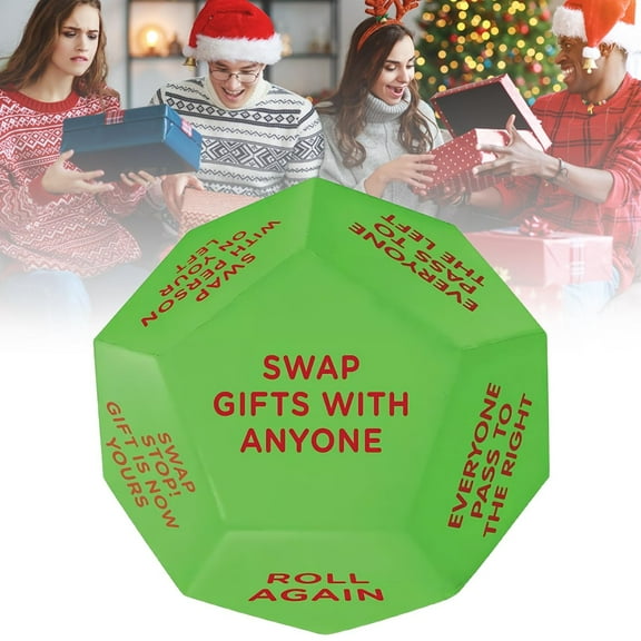 2025 New Santa Swap Gift Exchange Dice,Exchange Dice Game, Christmas Party Gift Exchange Dice Game,12 Different Sides,3 * 3 * 3in High-Density Food-Grade Pu Material,Christmas Group Party Game