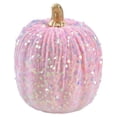 thumbnail image 3 of Glitter Velvet Pumpkin Ornament, Fall Halloween Tabletop Decor, Realistic Soft Velvet Pumpkin for Mantel Storefront Desktop Display, Pink Thanksgiving Harvest Home Decoration, 3 of 5