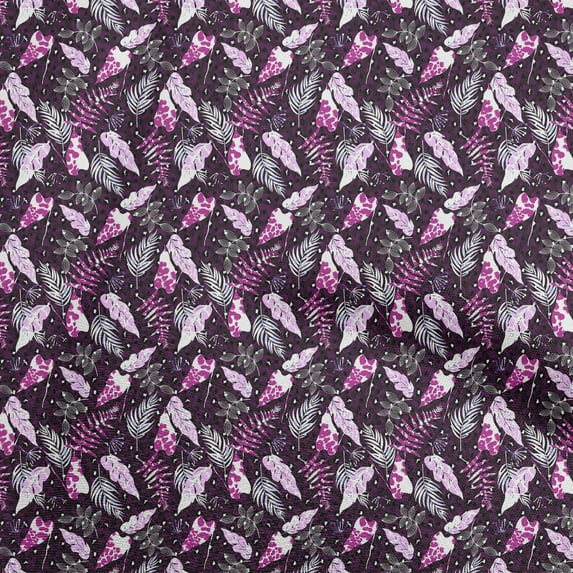 oneOone Cotton Flex Dark Magenta Fabric Tropical Leaf Fabric For Sewing Printed Craft Fabric By The Yard 40 Inch Wide