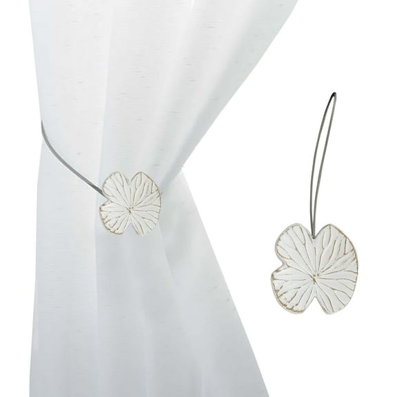Magnetic Water Lily Curtain Tieback – Resin Floral Design, Strong Magnetic Closure, No Installation Required – White/Gold