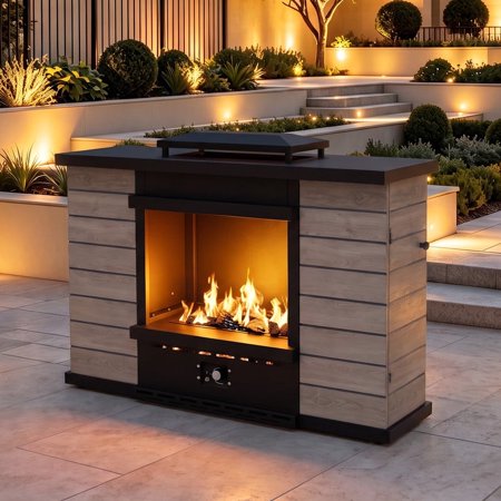Gardenbee Outdoor Propane Fireplace Gas Heater 50000 BTU with Hidden Cylinder Holder Tank for Outside Backyard