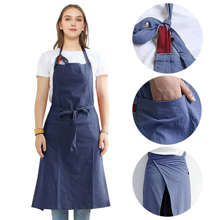 Toptie Soft Cotton Bib Apron Solid Color House Garden Long Toptie Soft Cotton Bib Apron Solid Color House Garden Long