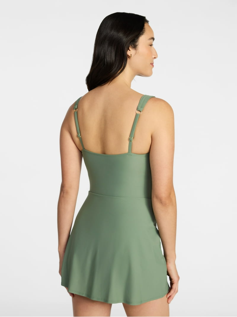 green swim dress Lands' End Women's Tie Back Full Coverage Swim Dress