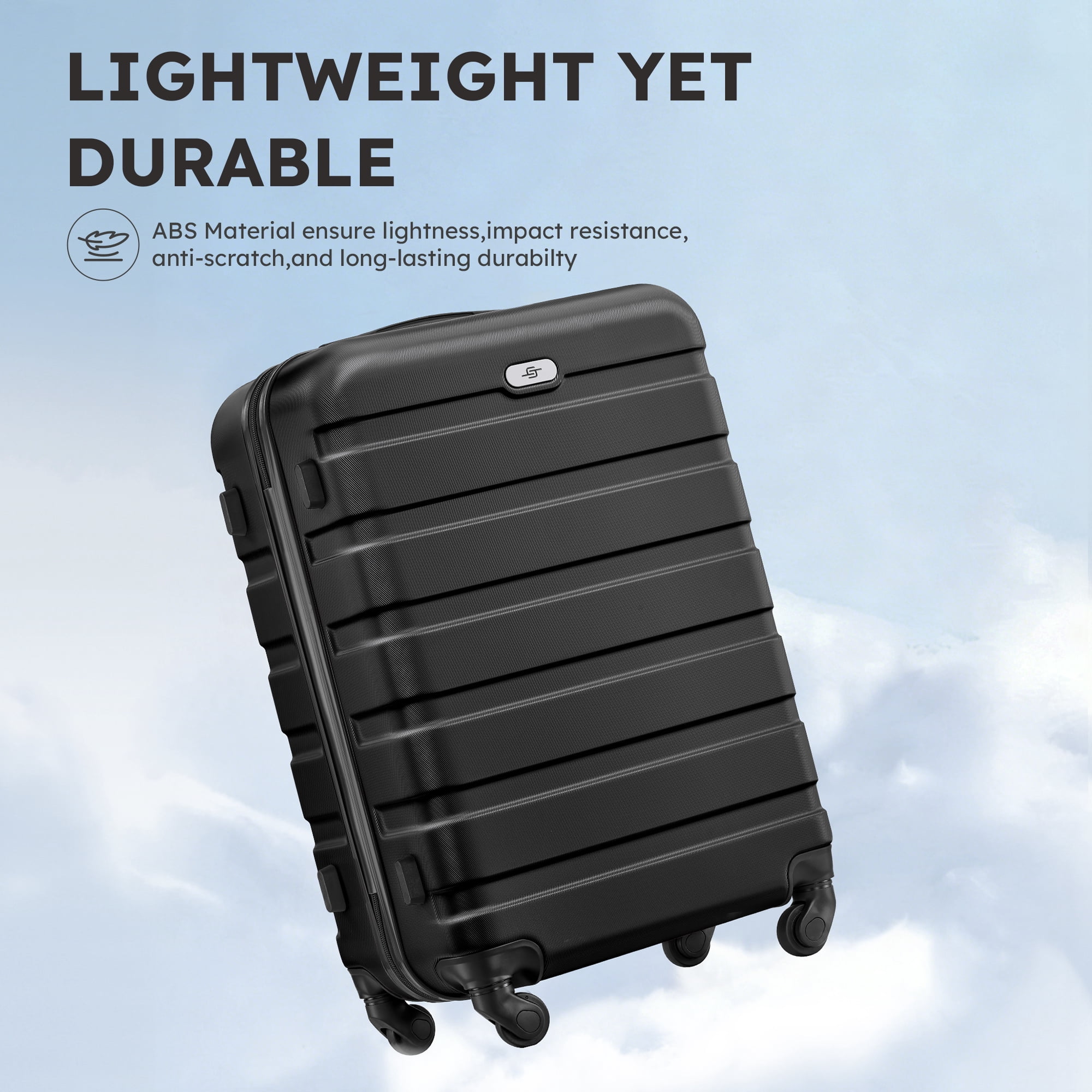 4 Piece Luggage Set 16/20/24/28 inch Hardside Lightweight Suitcase with Spinner Wheels (Black)