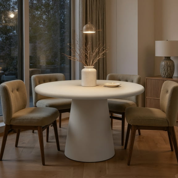 Kithkasa Modern Round Dining Table for 4, Circle Dining Room Table 45" with Pedestal, Dining Table for Kitchen Dining Room,Gray(Table Only)