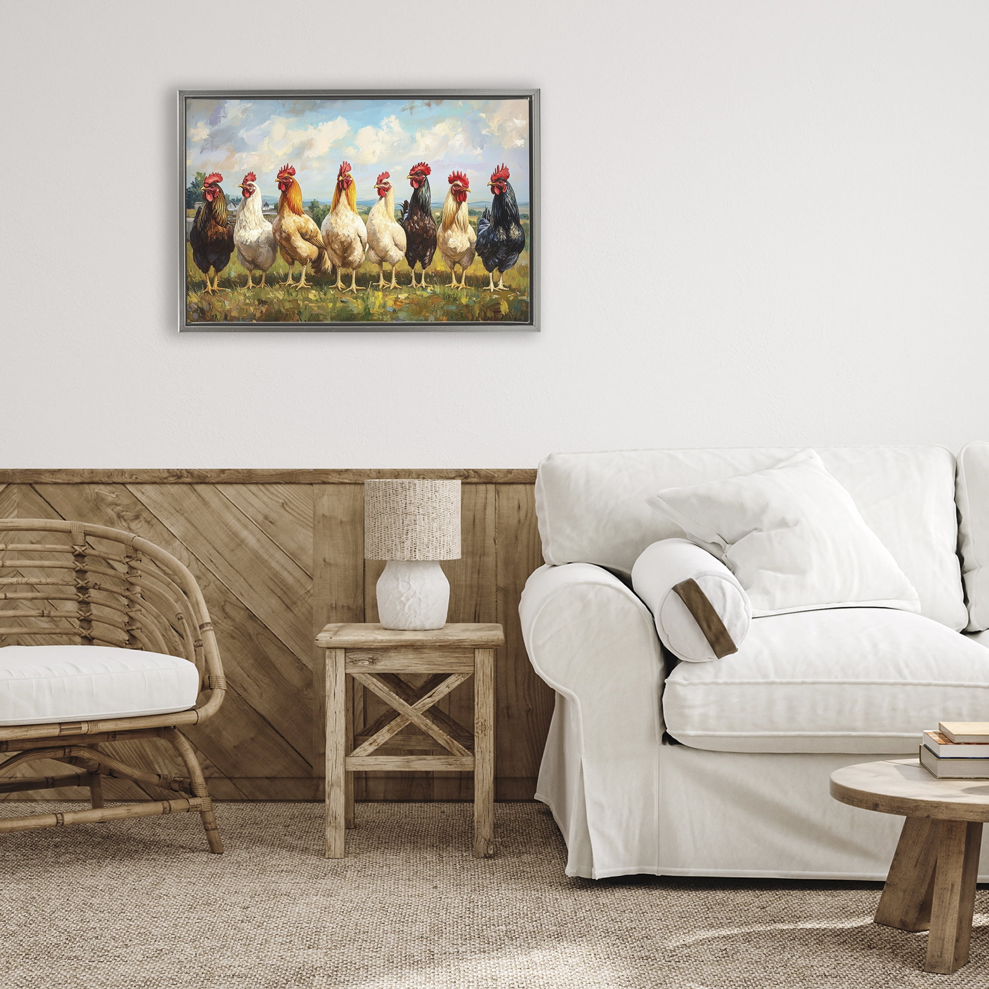 Stupell Industries Chicken Brood on Horizon Gray Framed Floater Canvas Wall Art, design by Petal Prints Design