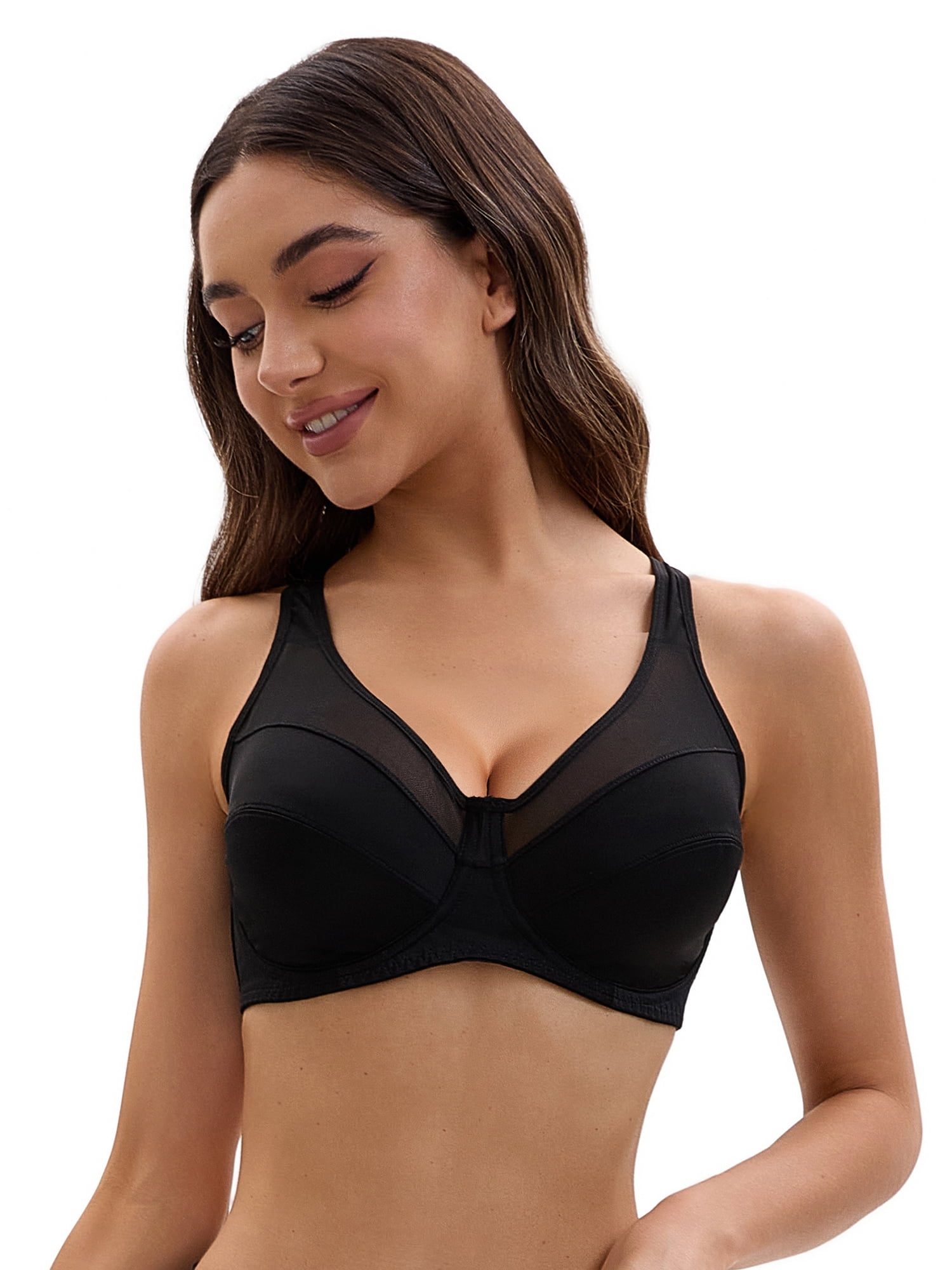 Unique Bargains Women's Mesh Adjustable Strap Underwire Soft Bras E 44 Black