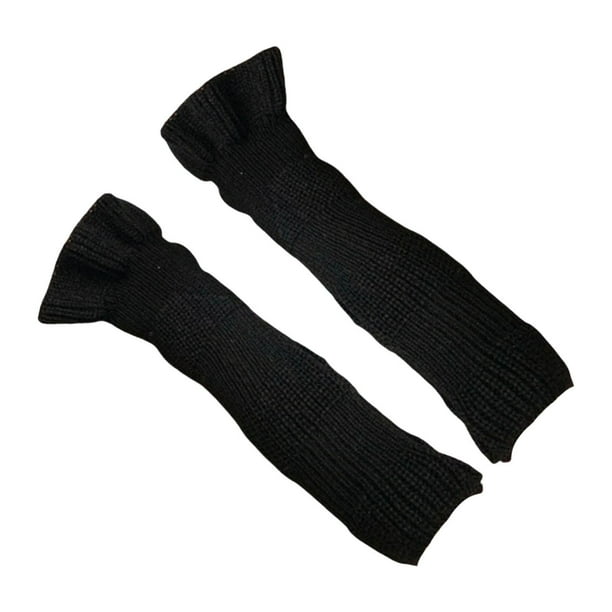 Calentadores de brazos para mujer, elásticos, cálidos, ondulados, mangas largas de invierno sin dedos Negro