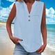 thumbnail image 2 of Blusas para mujer,Camiseta de tirantes de lino con cuello en V para mujer, detalle de botones y bolsillo en el pecho, blusa informal sin mangas para estar en casa, sopatenor, 2 of 9