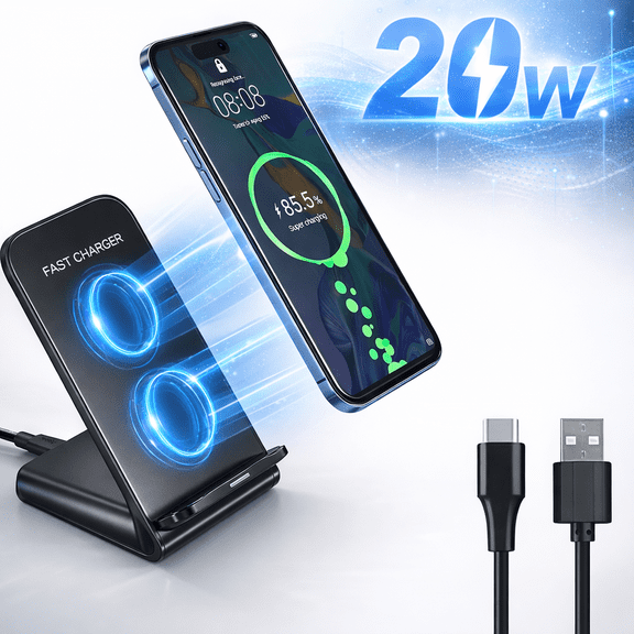 Fast Wireless Charger Stand, 20W Max Phone Charging Station for iPhone 14/13/12/11/Se/Xs/Xr/X/8, Samsung Galaxy S23/S22/S21/S20/S10/S9/S8/Note 20/10/9/8
