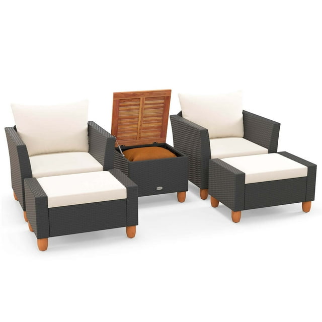 Gymax Ensemble de 5 Meubles avec Table de Rangement Ottomans Coussins Doux Patio