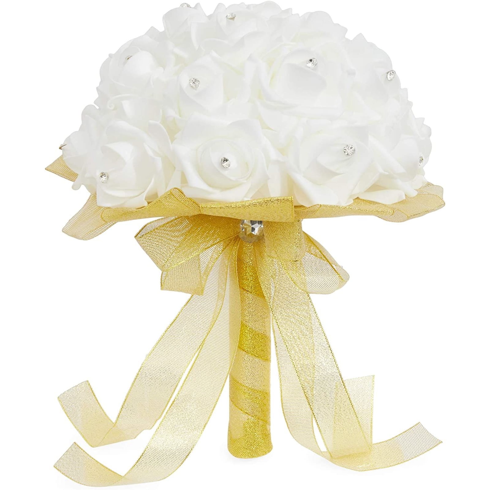 Plain Bunch White Silk Rose Handtied Posy Wedding Bouquet Flowers 18 Stems 