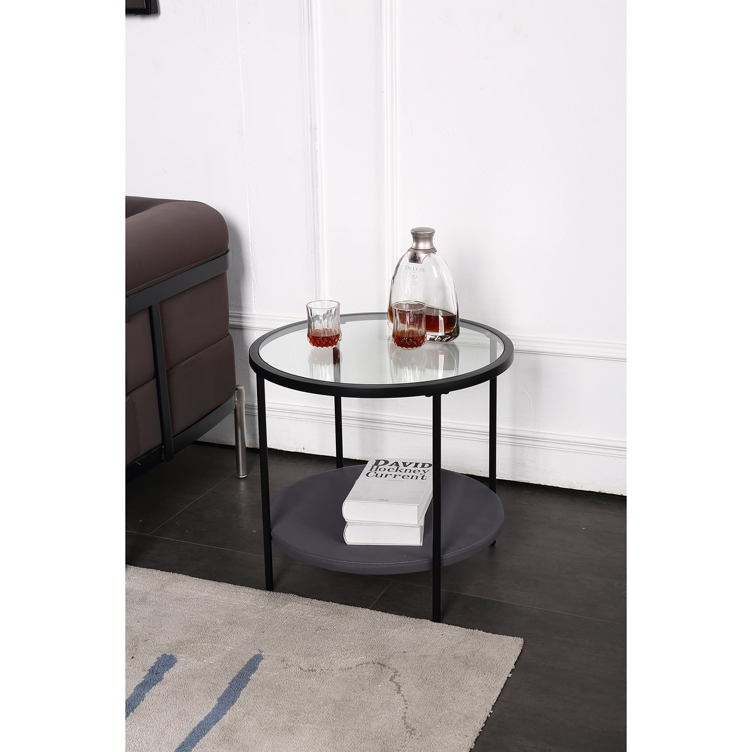 Kadyn Glass Coffee Table, Modern Round Coffee Table for Living Room, Carbon Steel 2-Tier Tea Table & Pet Sharing Table (Provide pet mat), Black Kadyn Glass Coffee Table, Modern Round Coffee Table for Living Room, Carbon Steel 2-Tier Tea Table & Pet Sharing Table (Provide pet mat), Black