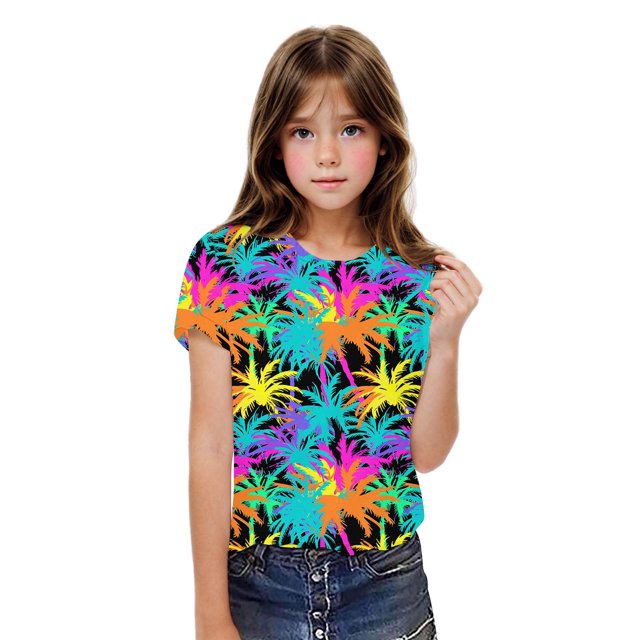 Jamicy T-Shirts Graphiques Filles 2025 Nouveaux Vêtements d'Été Hauts pour Enfants T-Shirts d'Été à Manches Courtes Blouses à Col Rond pour Dames Hauts Courts Décontractés