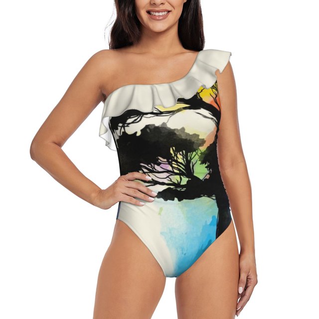 Natural Source One Shoulder Ruffle Swimsuits Sexy One Piece Swimsuit Women Swimwear Monokini Nature Natural Source