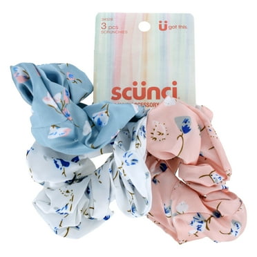 Scunci U Got This Satin Floral Hair Scrunchies, Assorted Colors, 3-Pieces