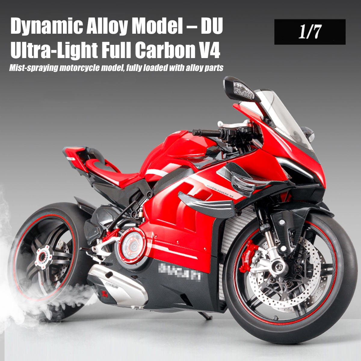 Alloy Dynamic Motorcycle Model, 1:7 Motorbike with Ignition Light, Sound System, Smoke Spray & Chain Drive Simulation, Display and Decor, Gift for Adult Enthusiasts (V4 Top Edition)