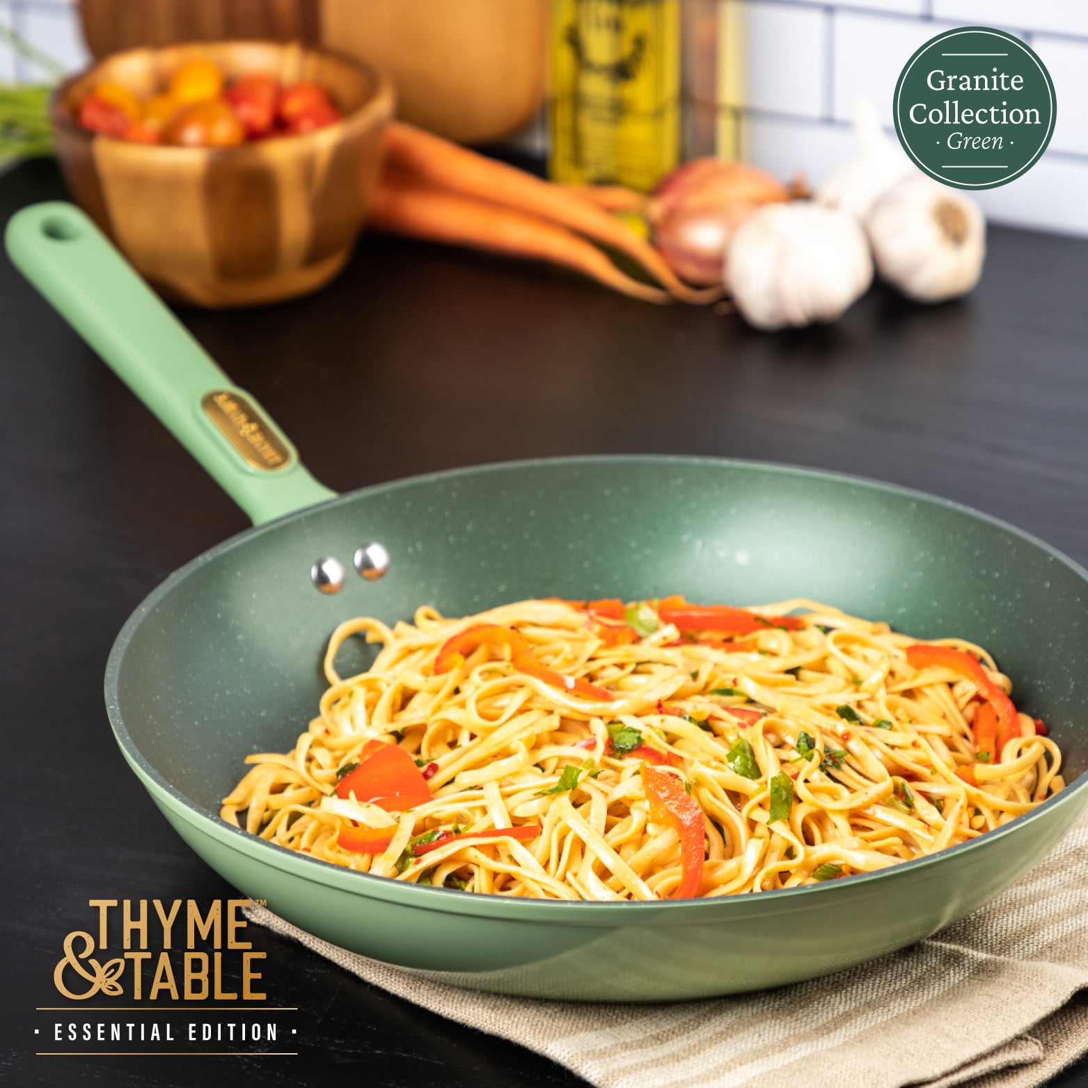 Thyme & Table 12.5" Non-Stick Fry Pan - Green, Granite Collection