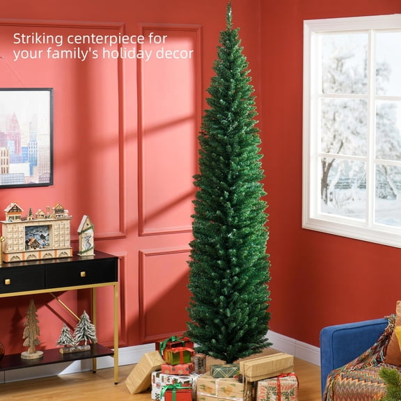 Kadyn Christmas Tree, Xmas Trees,8ft Unlit Pencil Artificial Christmas Tree with Realistic Branches and 618 Tips, Green