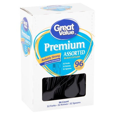 5 Piece Cutlery - Great Value Premium Assorted Black Cutlery, 96 count