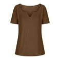thumbnail image 5 of Lovskoo Summer Tops for Women 2024 V Neck Short Sleeve Trendy Solid Color Casual Top Shirt Brown, 5 of 8