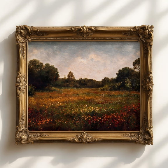 Rustic Floral Landscape Wall Art, Colorful Wildflower Meadow With Trees, Farmhouse Country Autumn Decor Home Decor #1164, Unframed Poster Size 8x12