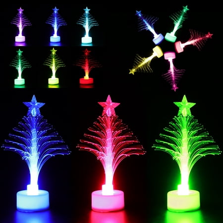 TSV 4/3/2/1PCs Desk Glowing 7 Colors Changing Fiber Optic Christmas Tree with a Star on Top, 5Inch Battery Operated Mini Desk Light Decorative for for