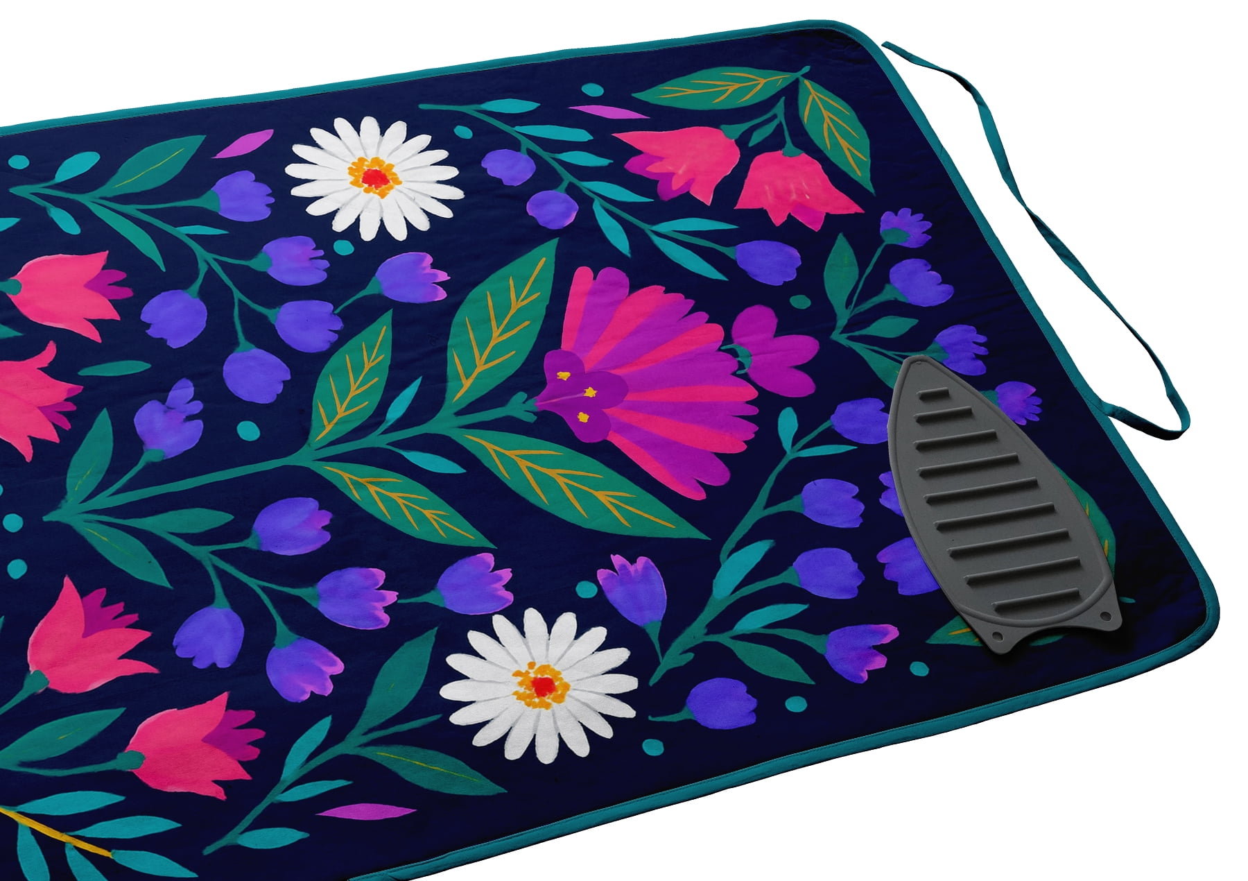 Vargottam Magnetic Ironing Mat - Foldable Cotton Iron Mat with Fiber Pad & Silicone Iron Rest - Portable, Washable, Travel-Friendly Ironing Board Alternative for Tabletop, Washer, Dryer - Floral