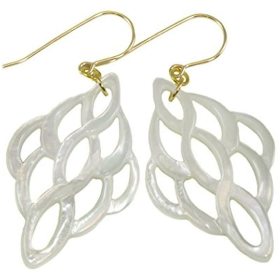 14k Gold Filled Mother of Pearl Earrings White Large MOP Carved Infinity Celtic Drops 2 Inch Designed for Adult Women