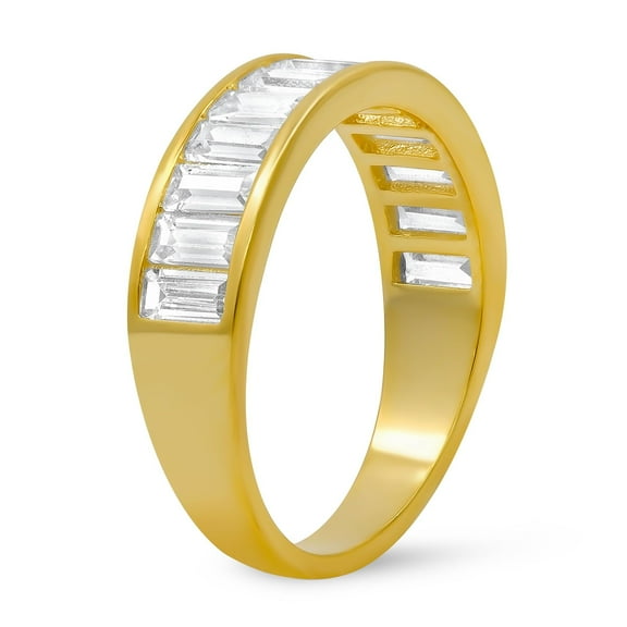 925 Sterling Silver Baguette-cut Diamond CZ Band Ring